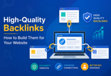 Illustration showing high-quality backlinks connecting websites to improve SEO rankings, website authority, and organic traffic.